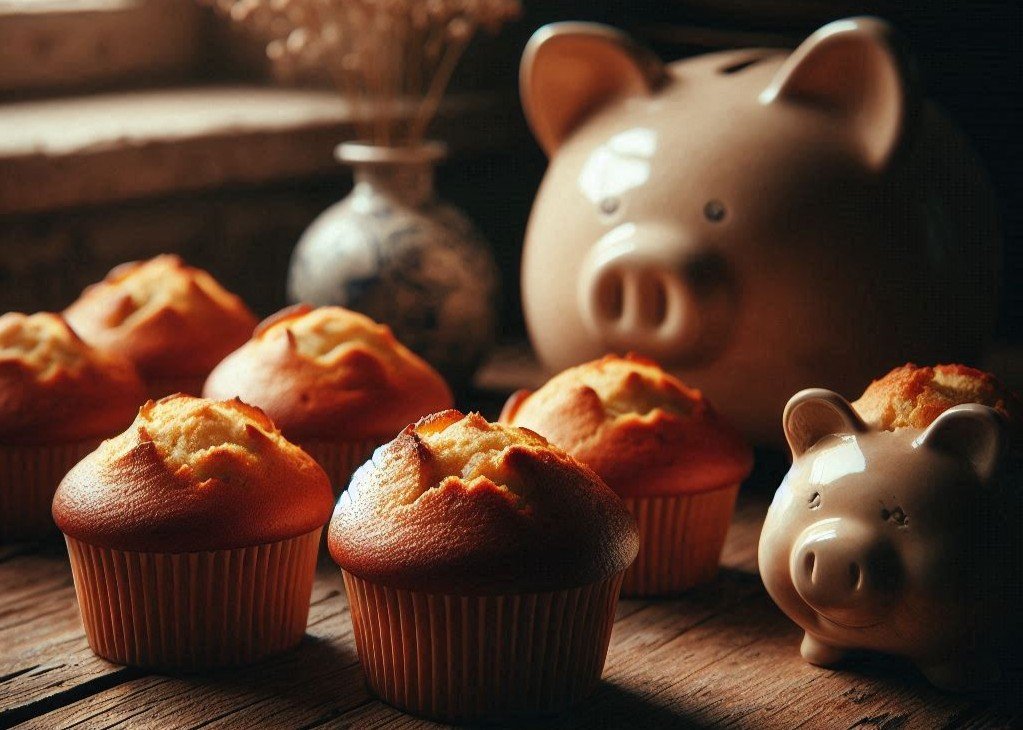 Muffin fatti in casa e salvadanaio: cucinare ricette sane come metodo per risparmiare sul budget familiare.