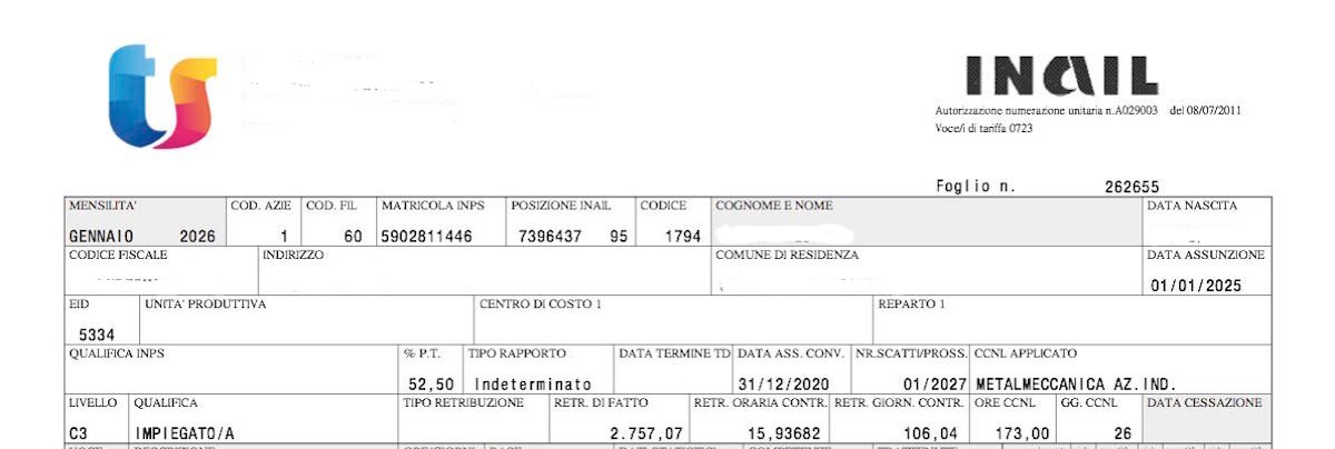 Testata cedolino o busta paga